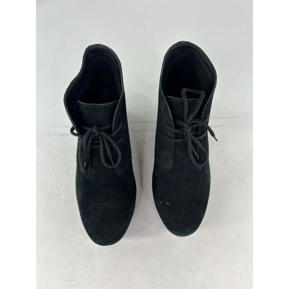 CROCS Leigh Black Suede Wedge Shootie US 8.5 Ladies Ankle Boot Booties Shoes - Picture 5 of 15